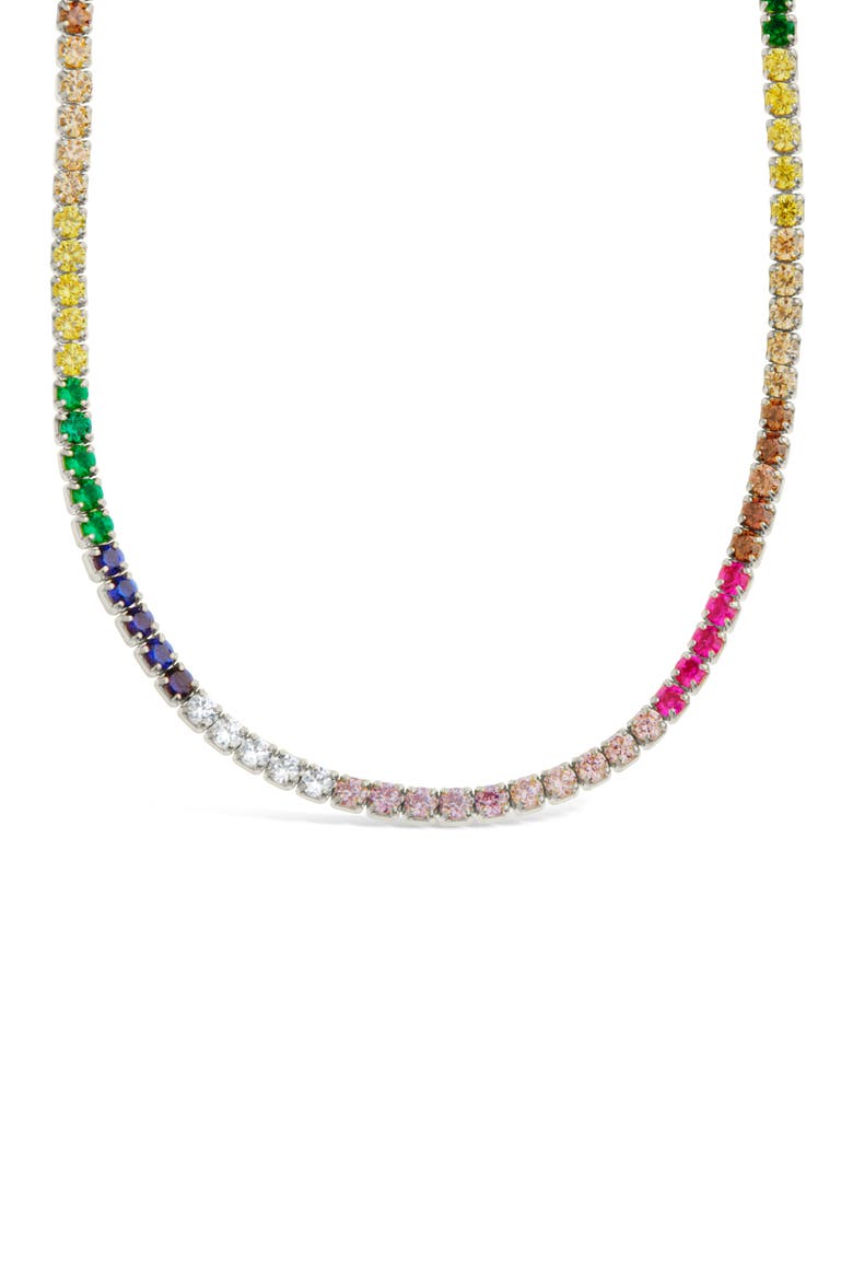 Maria Rainbow Cubic Zirconia Frontal Tennis Necklace, Alternate, color, SILVER