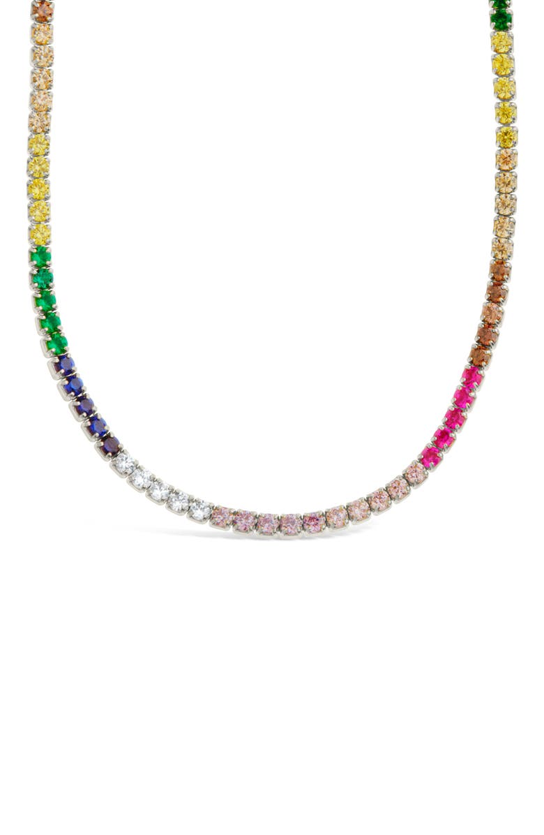 Sterling Forever Maria Rainbow Cubic Zirconia Frontal Tennis Necklace, Alternate, color, Silver