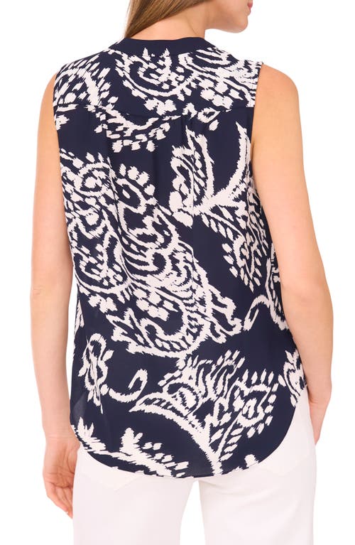 Vince Camuto Sleeveless Split Neck Top In Blue