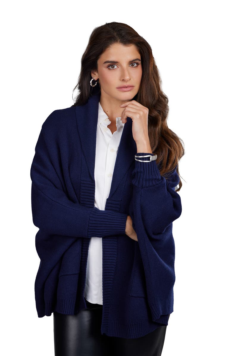 SAACHI Oversize Ribbed Knit Cardigan, Alternate, color, Navy