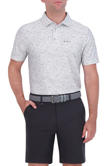 Ben Sherman Amalfi Holiday Print Stretch Tech Polo In Gray