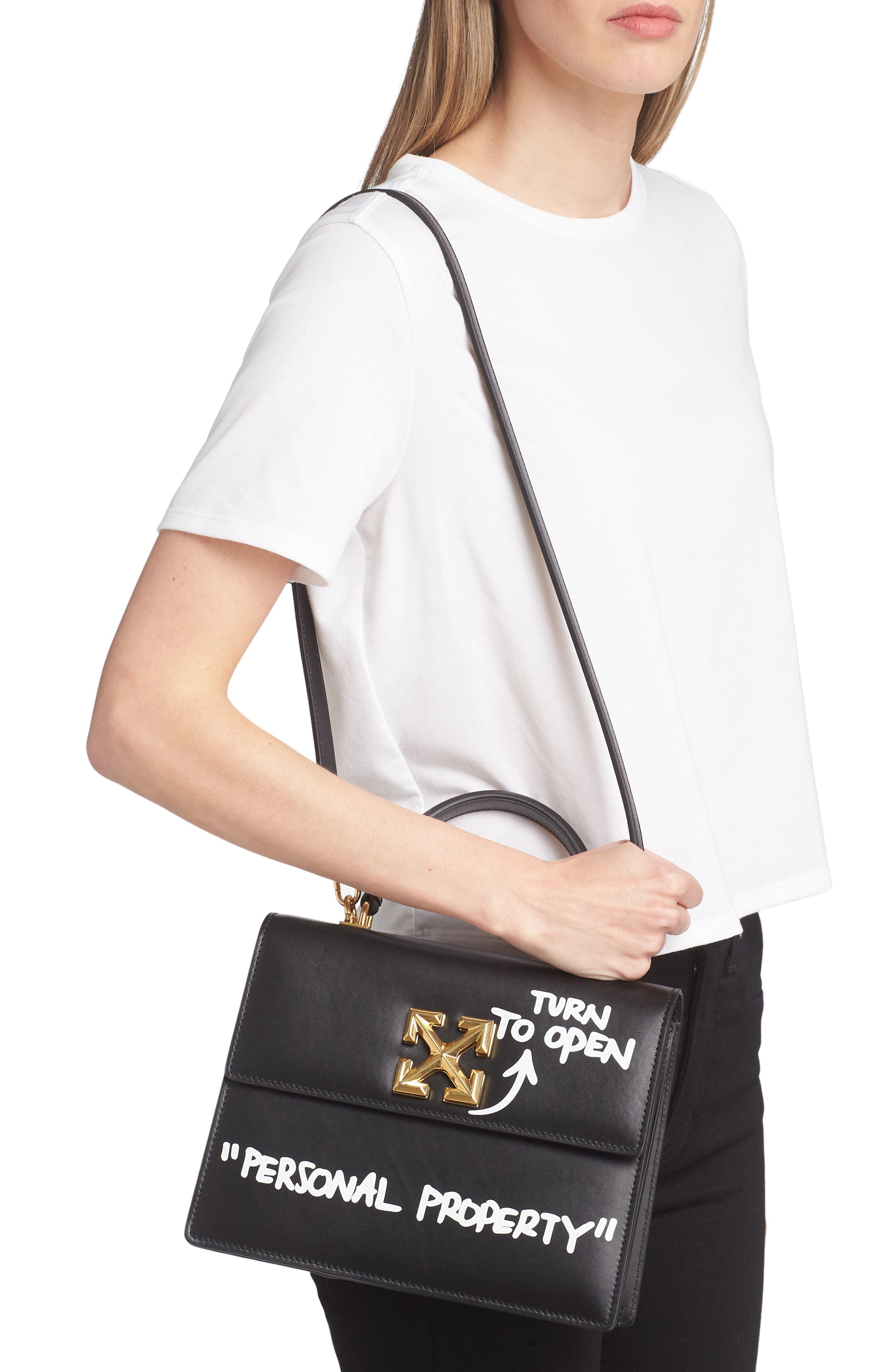 Off-White Jitney 2.8 Quote Leather Top Handle Bag, Alternate, color, 