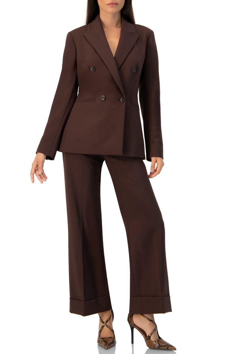 Straight-Leg Culotte Pants with Wide Hem, Alternate, color, Brown
