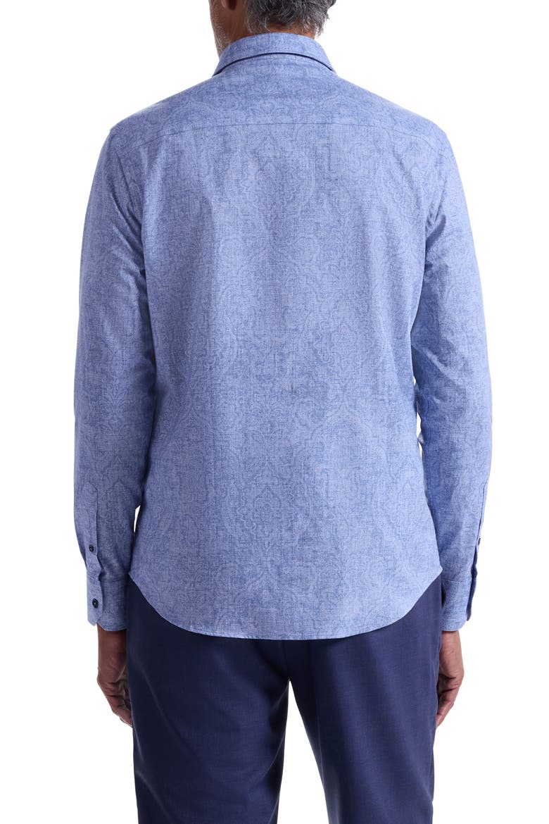 Julian Shaped Fit Paisley Cotton Button-Up Shirt, Alternate, color, COBALT