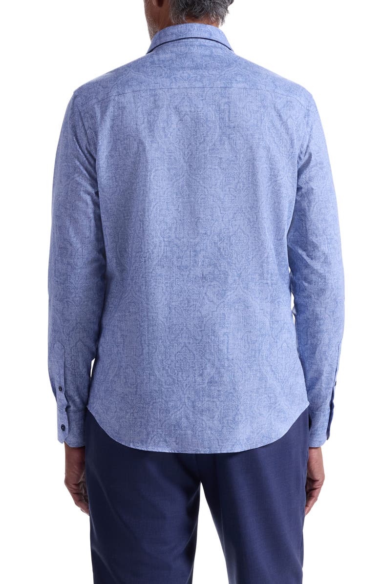 Bugatchi Julian Shaped Fit Paisley Cotton Button-Up Shirt, Alternate, color, Cobalt