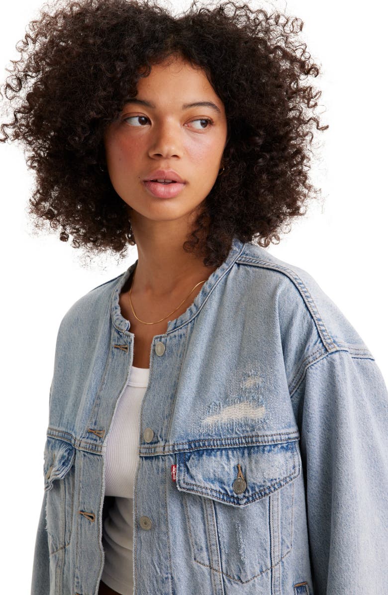 Levi's<sup>®</sup> Distressed Release Hem '90s Denim Trucker Jacket, Alternate, color, 