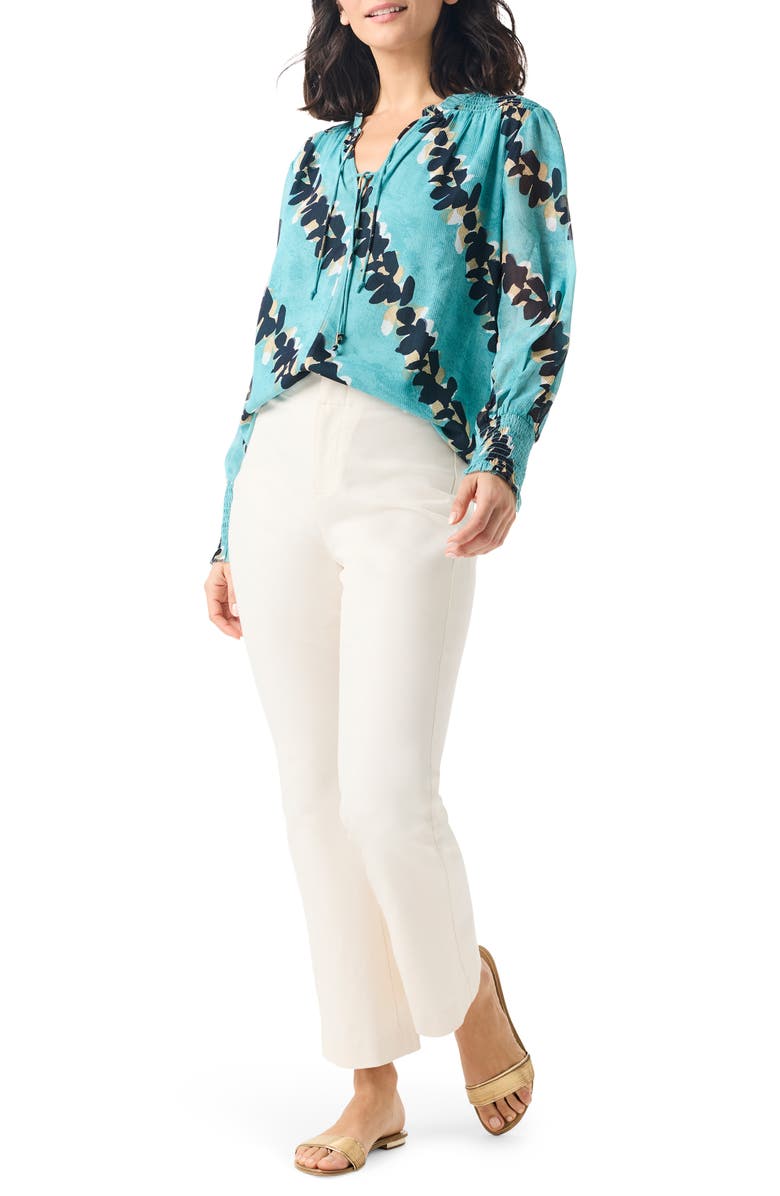 Rolling Reef Print Tie Neck Top