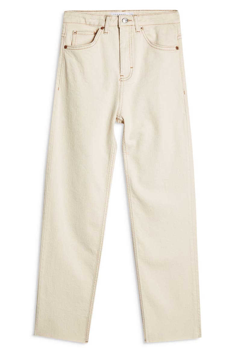 High Waist Raw Hem Straight Leg Jeans, Alternate, color, CREAM