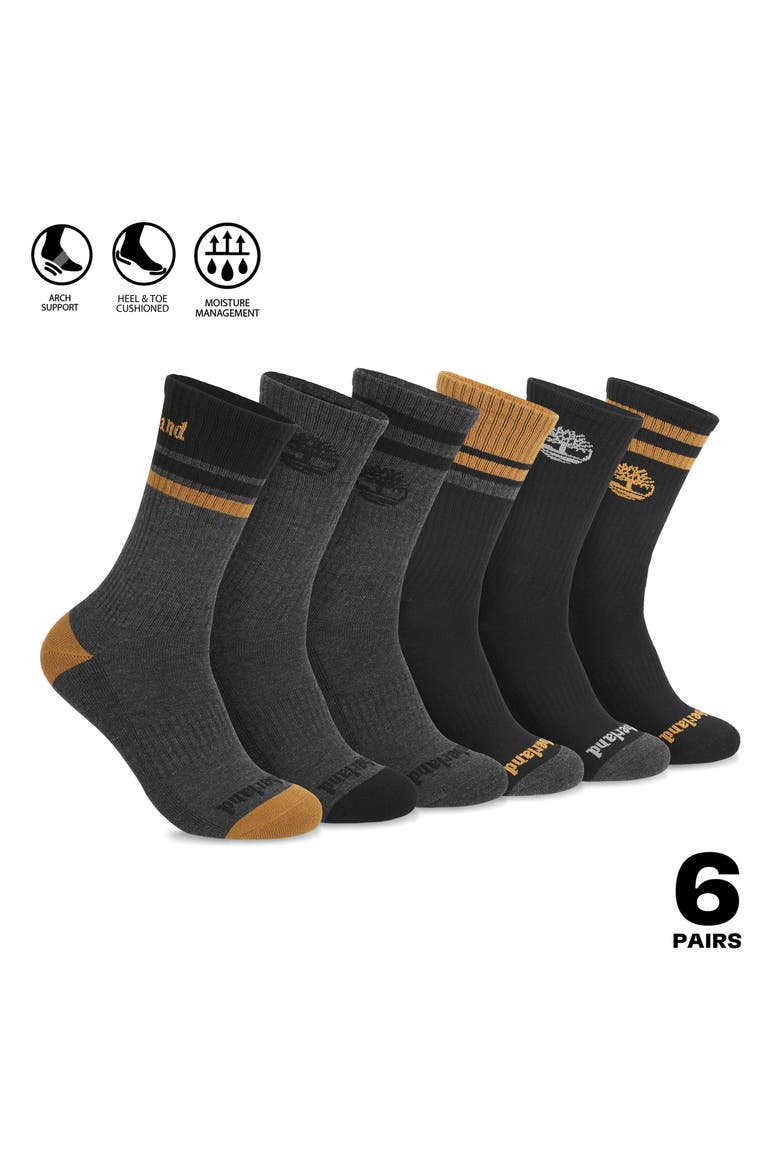 6-Pack Multi-Logo Rugby Stripe Crew Socks, Alternate, color, GREY MULTI
