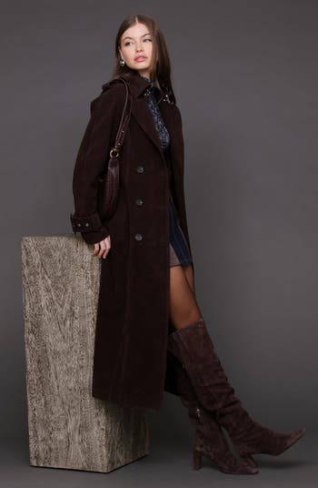 Double Breasted Faux Suede Trench Coat