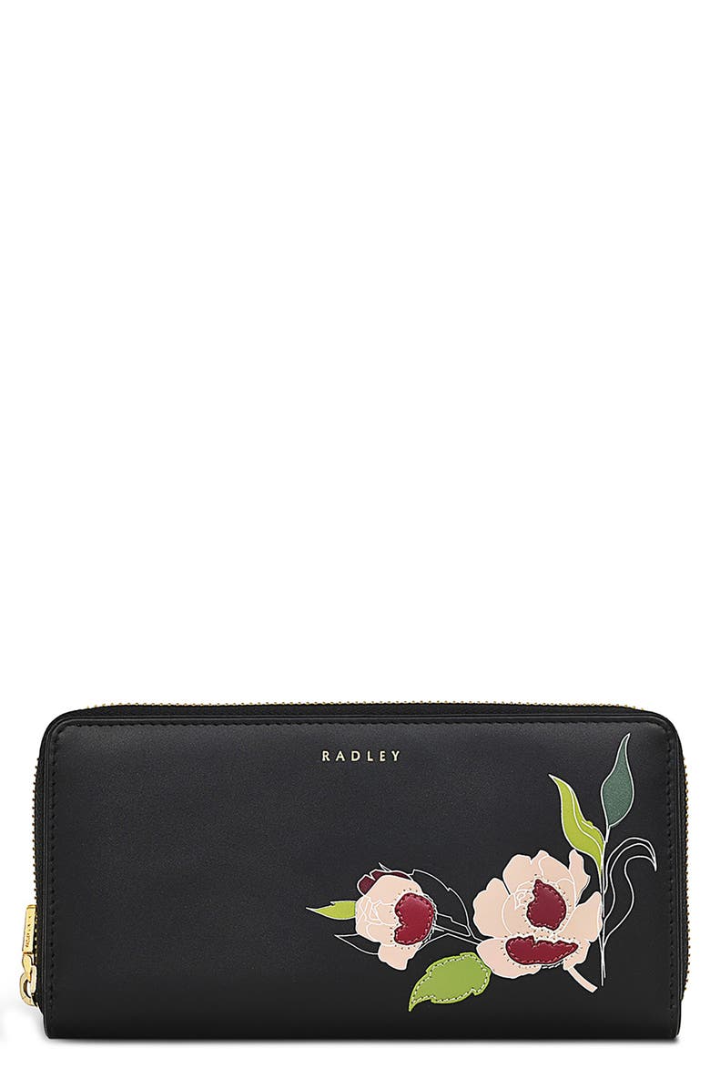 Radley Wild Roses Large Zip Wallet, Main, color, Black