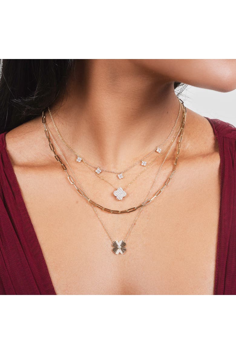 Fluted Gold Single Four Leaf Clover Necklace, Alternate, color, Gold