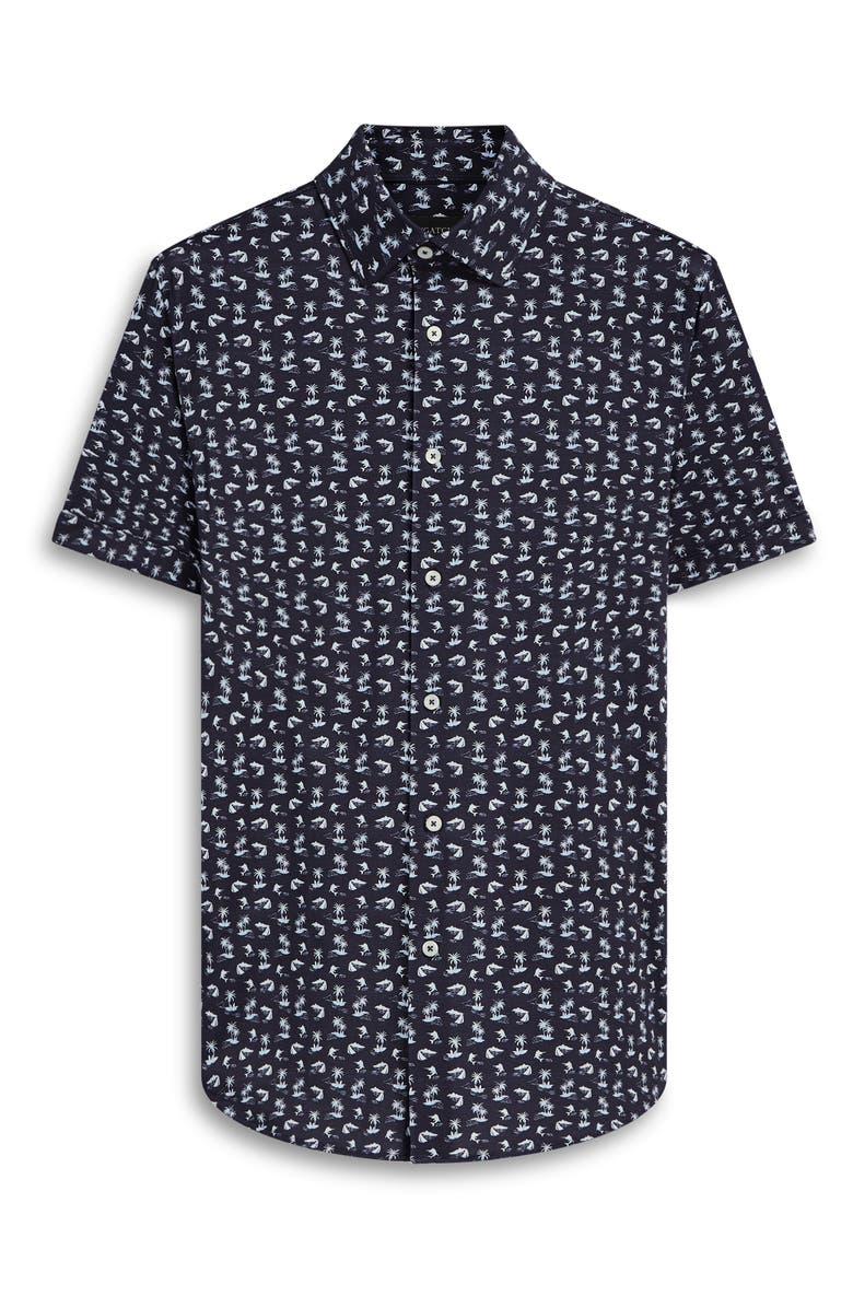 Bugatchi Miles OoohCotton<sup>®</sup> Tropical Print Short Sleeve Button-Up Shirt, Alternate, color, 