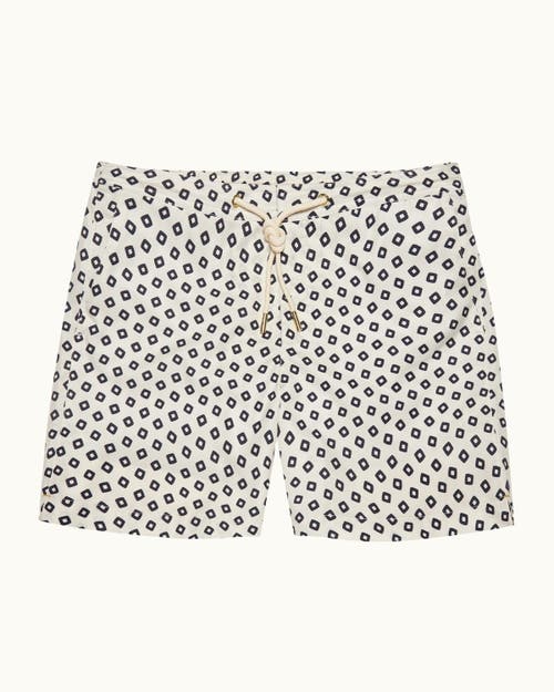Orlebar Brown Bulldog Drawcord Mid Length Swim Shorts In Latte/night Iris