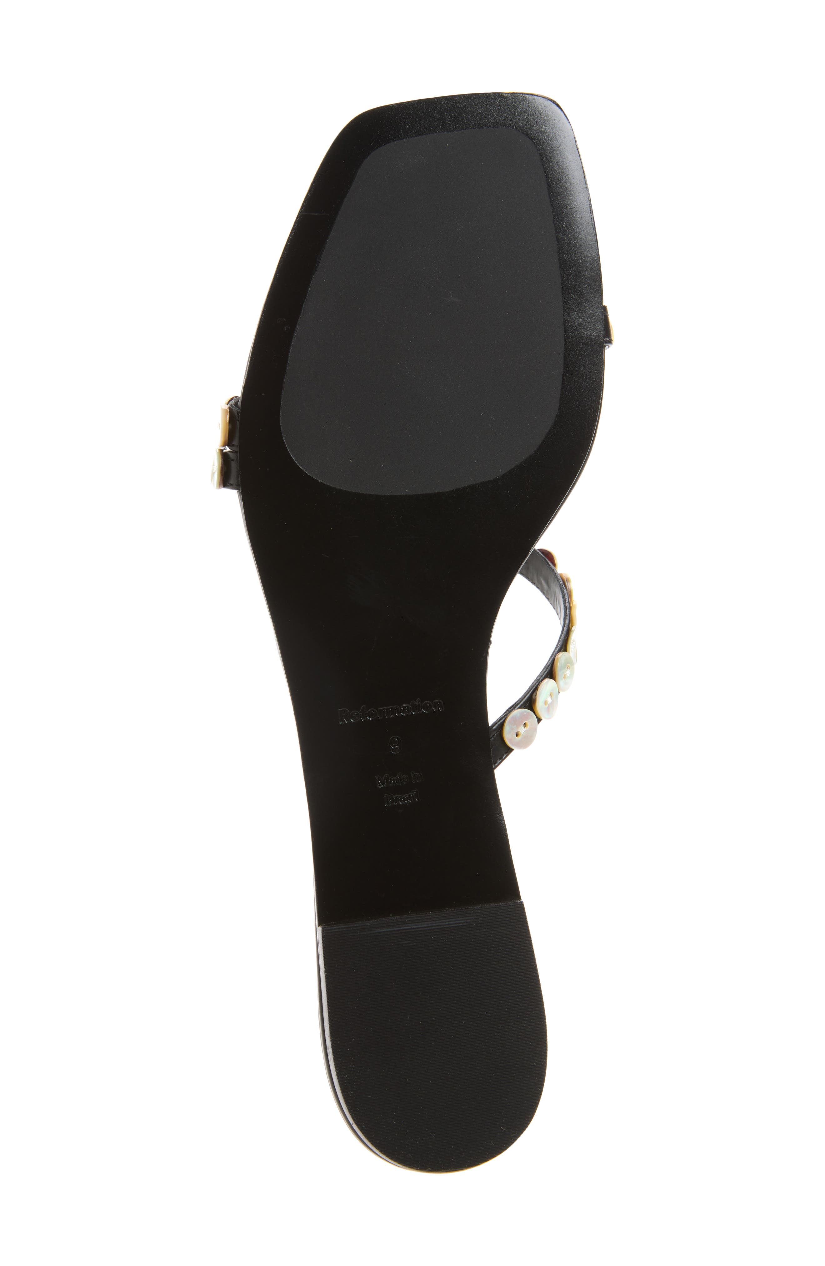 Reformation Shoshana Slide Sandal, Alternate, color, Black Leather Shell Buttons
