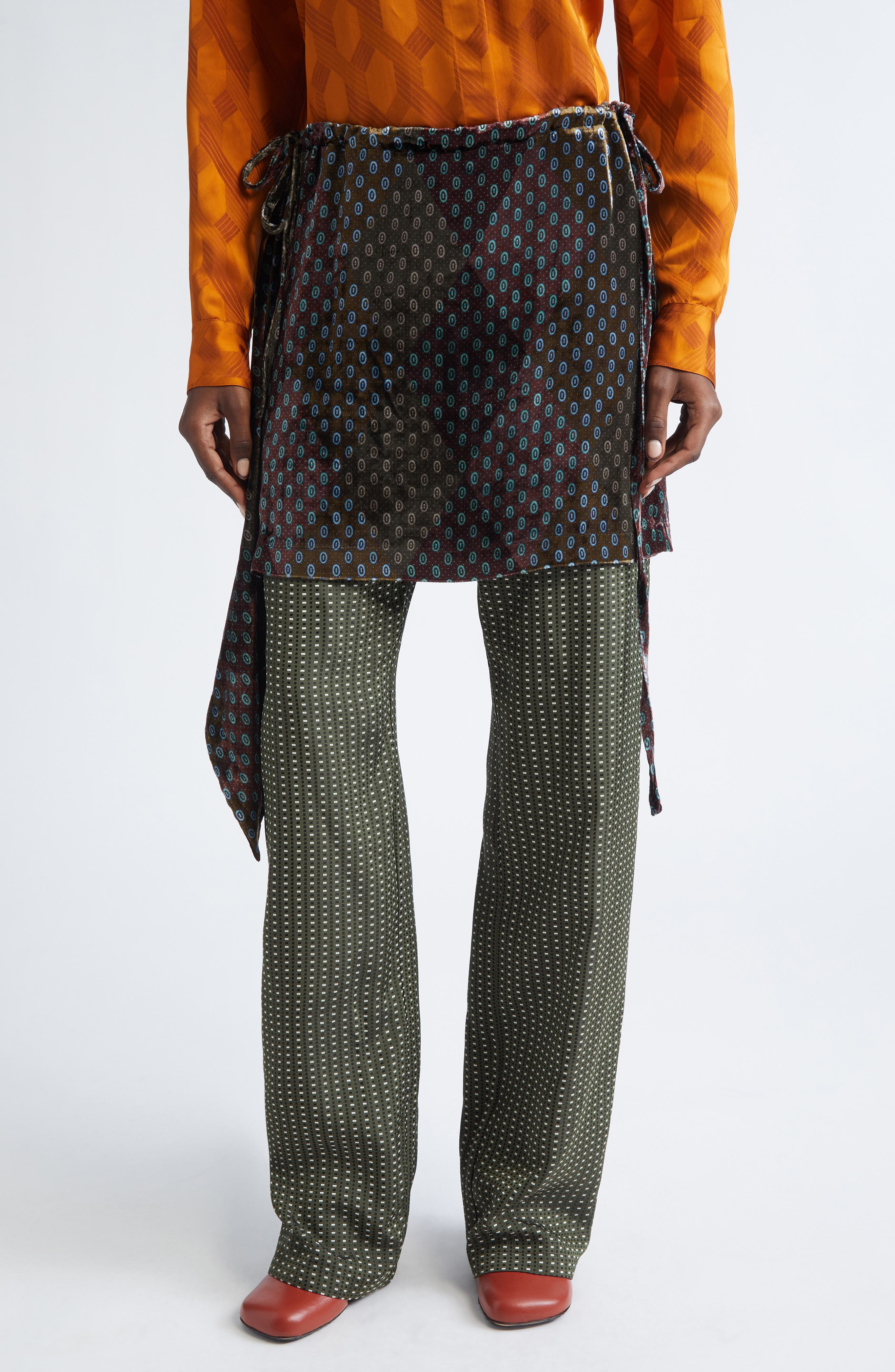 Dries Van Noten Pritty Mixed Print Satin Skirt Pants (Women ...