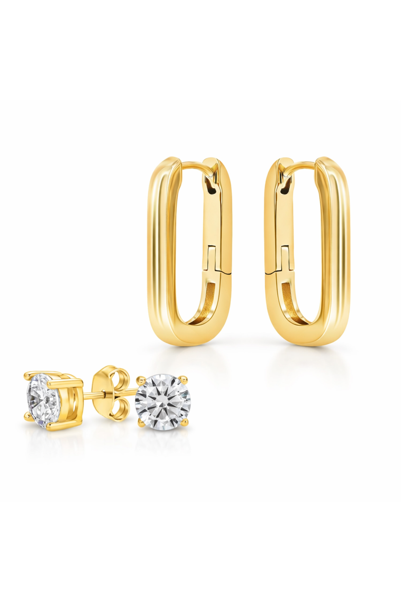 Hoop And Studs Earrings Set, Main, color, Gold