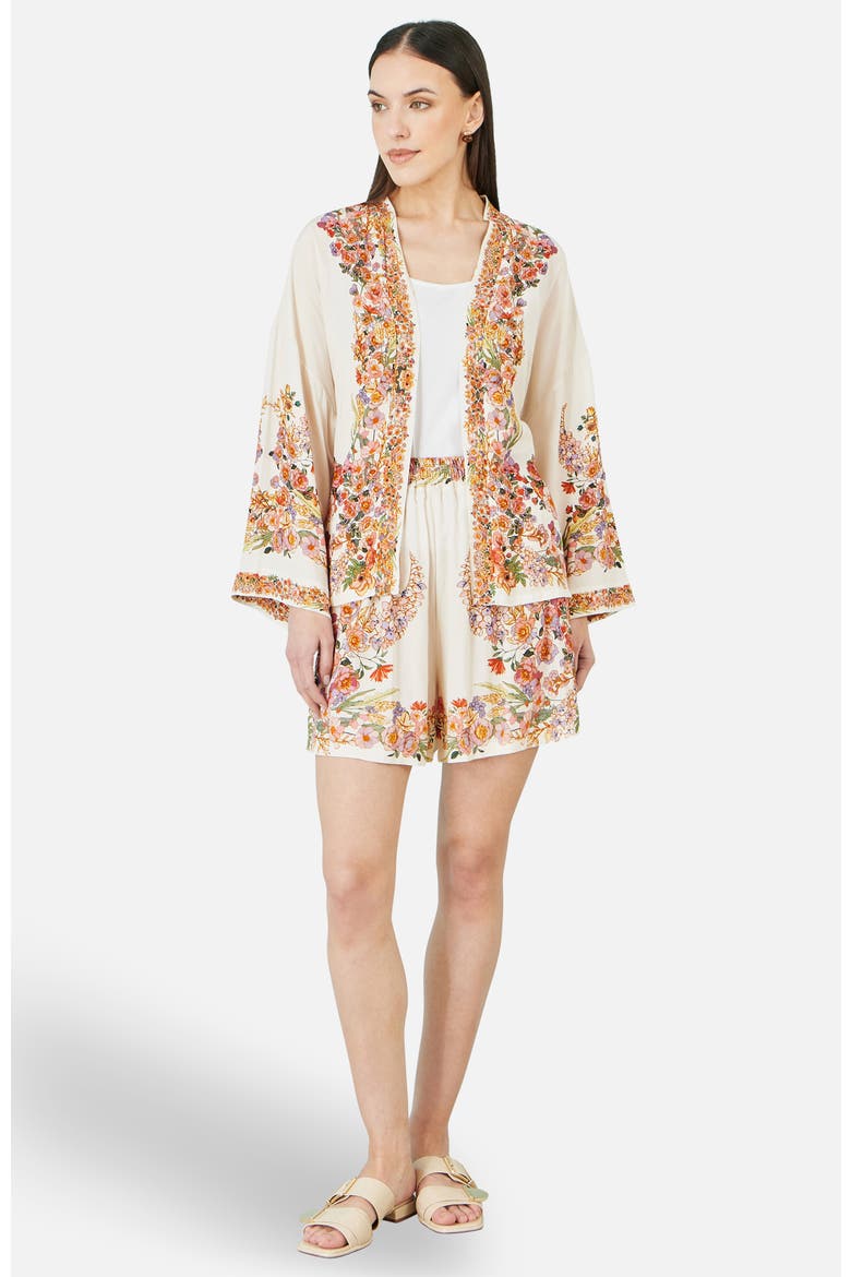 Viscose Floral Border Shorts, Alternate, color, Ivory