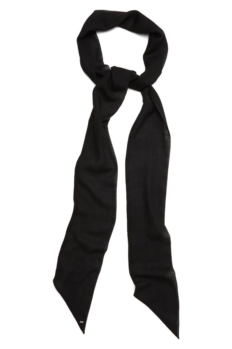 X-Long Lavalliere Skinny Wool Scarf, Main, color, BLACK