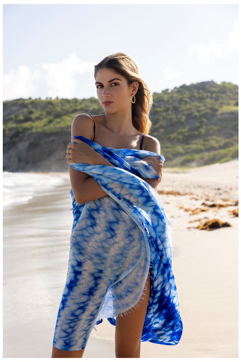 Cashmere Dip Dye Shawl, Alternate, color, Indigo Blue