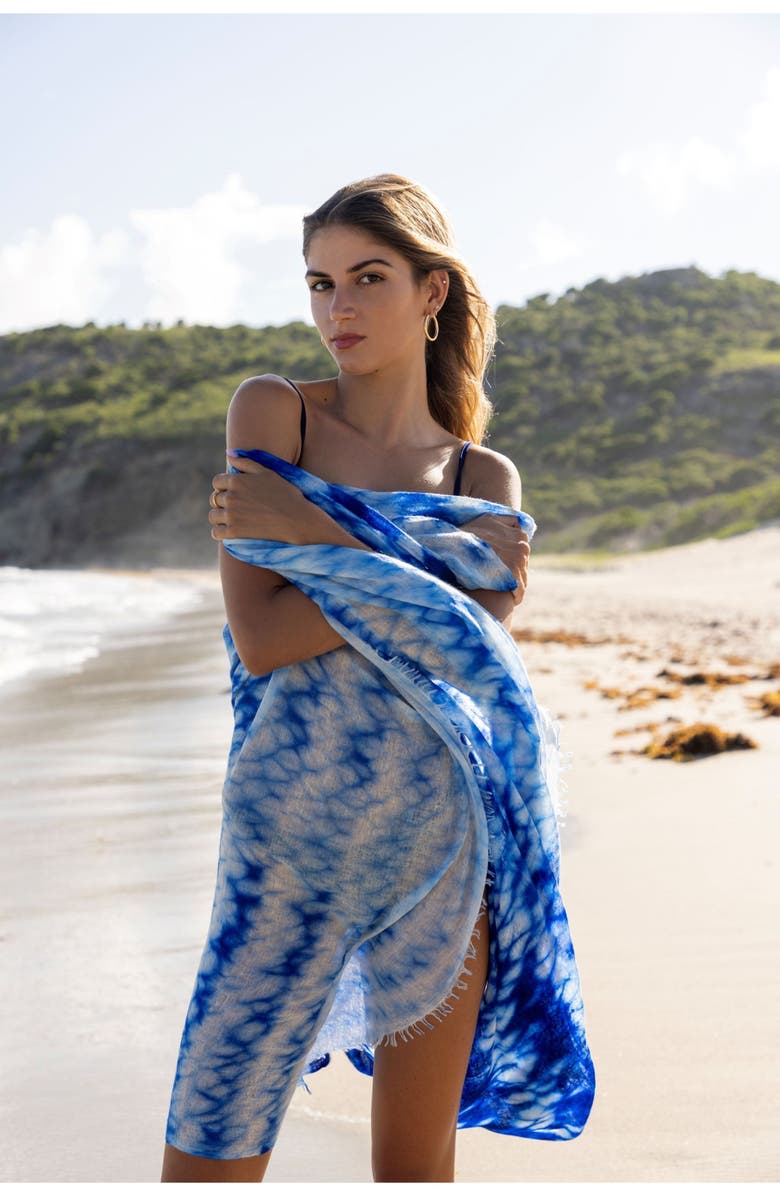 Mer St. Barth Cashmere Dip Dye Shawl, Alternate, color, Indigo Blue