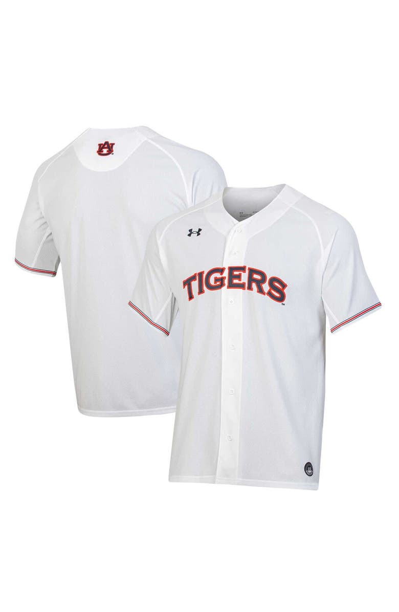 Under Armour Men's Under Armour White Auburn Tigers Softball Button-Up V-Neck Jersey, Alternate, color, White