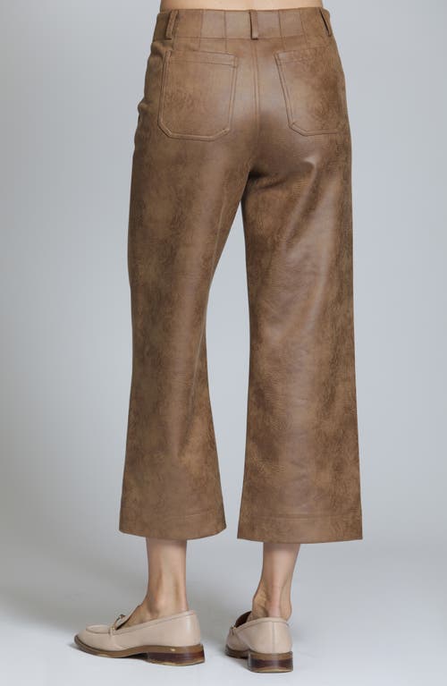Apny High Waist Faux Leather Crop Wide Leg Pants In Brown