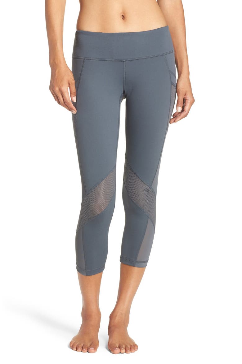 Luminous Mesh Inset Crop Leggings, Main, color, GREY GRAPHITE