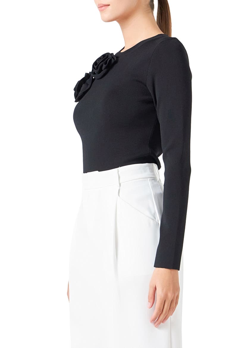 Rose One Shoulder Rib Top, Alternate, color, BLACK