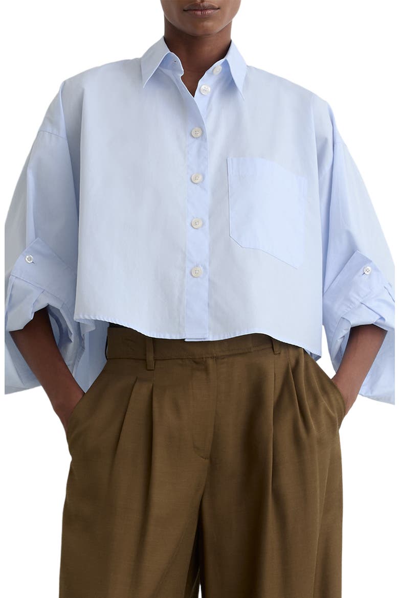 Solenge Boxy Cotton Button-Up Shirt, Main, color, BLUE