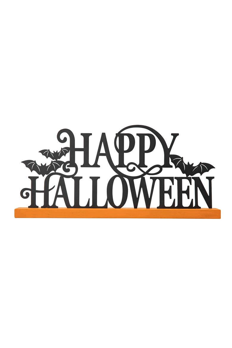 Halloween Wood & Metal HAPPY HALLOWEEN Table Decor, Main, color, Black