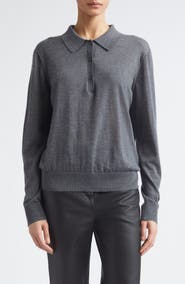 LOULOU DE SAISON Miles Long Sleeve Cashmere Polo Sweater