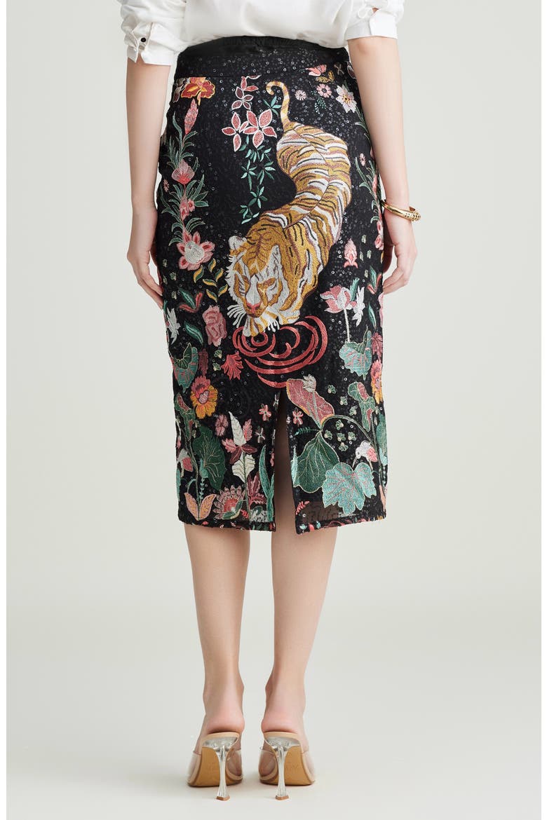 Embroidred Sequin Pencil Skirt, Alternate, color, BLACK