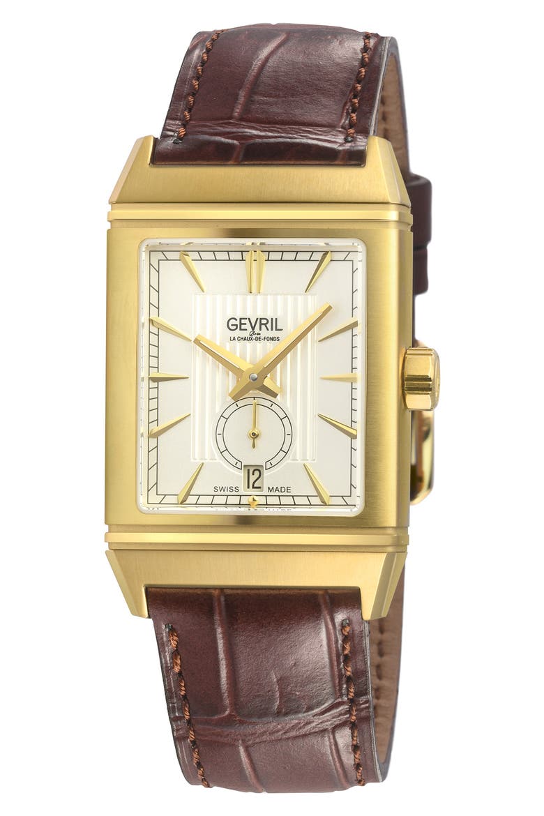 Time Square Swiss Automatic Leather Strap Watch, 31mm x 43mm, Main, color, BROWN