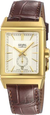 GEVRIL Time Square Swiss Automatic Leather Strap Watch, 31mm x 43mm