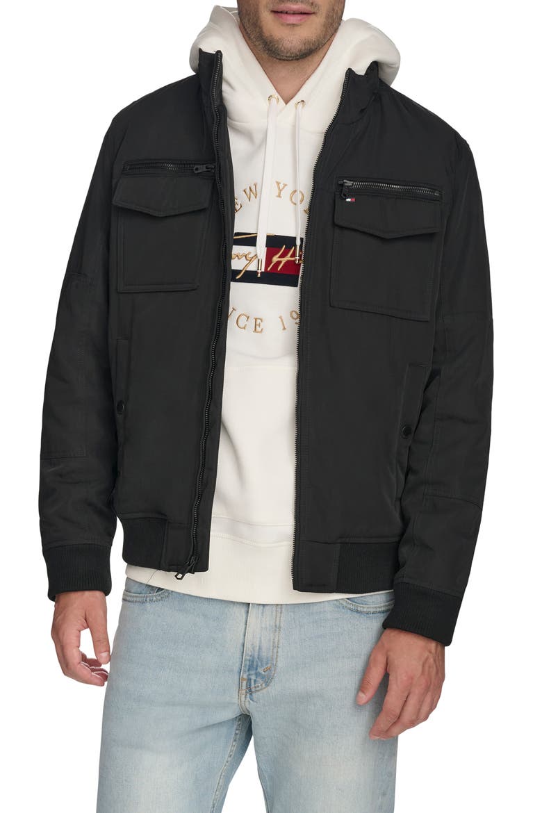Performance Filled Bomber Jacket, Main, color, BLACK