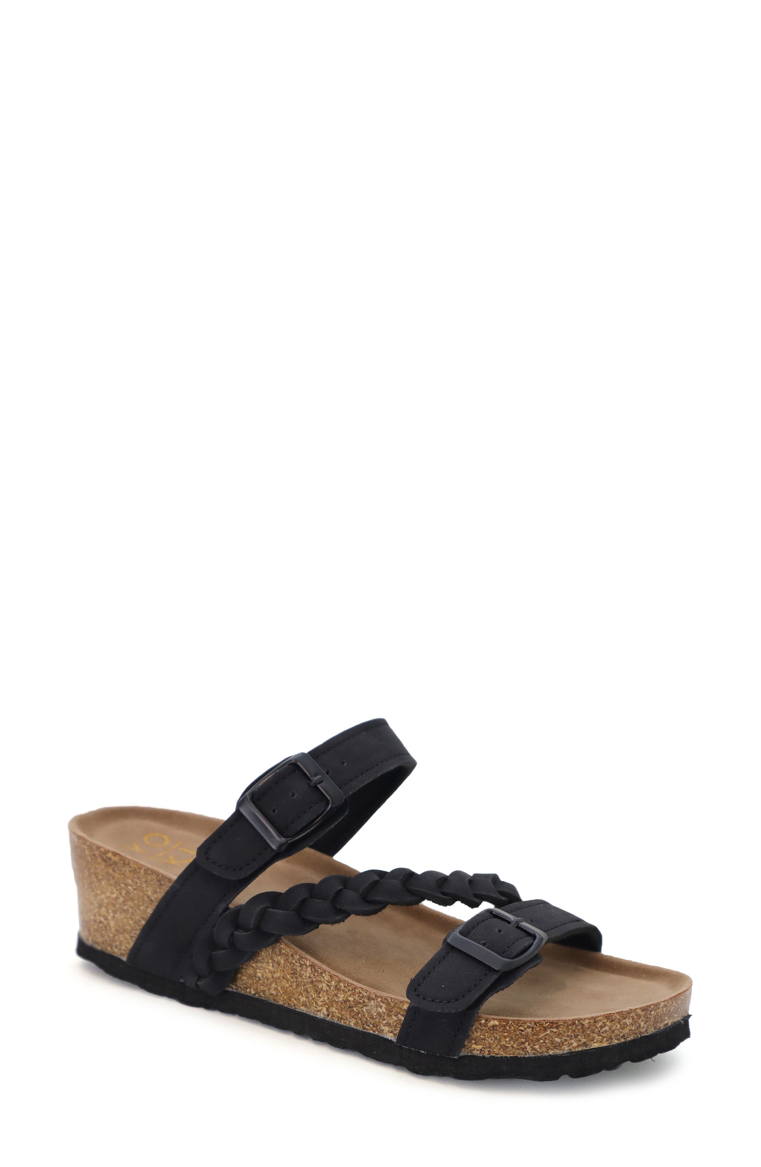 YOKI Lorayn Braided Strap Wedge Sandal, Main, color, Black