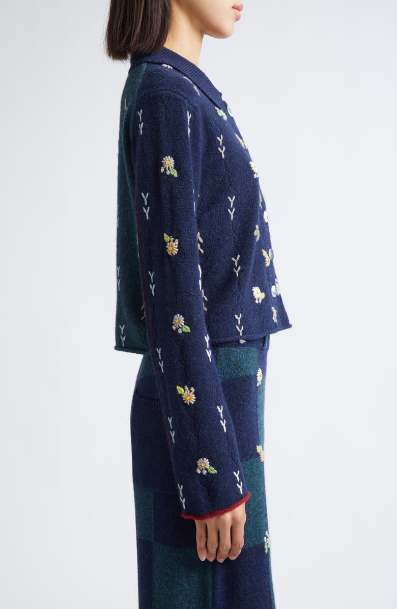 YanYan Daisy Lambswool Cardigan, Alternate, color, Navy