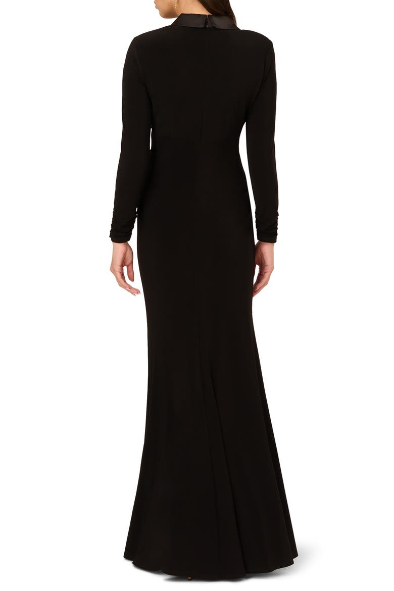 Long Sleeve Tuxedo Mermaid Gown, Alternate, color, BLACK