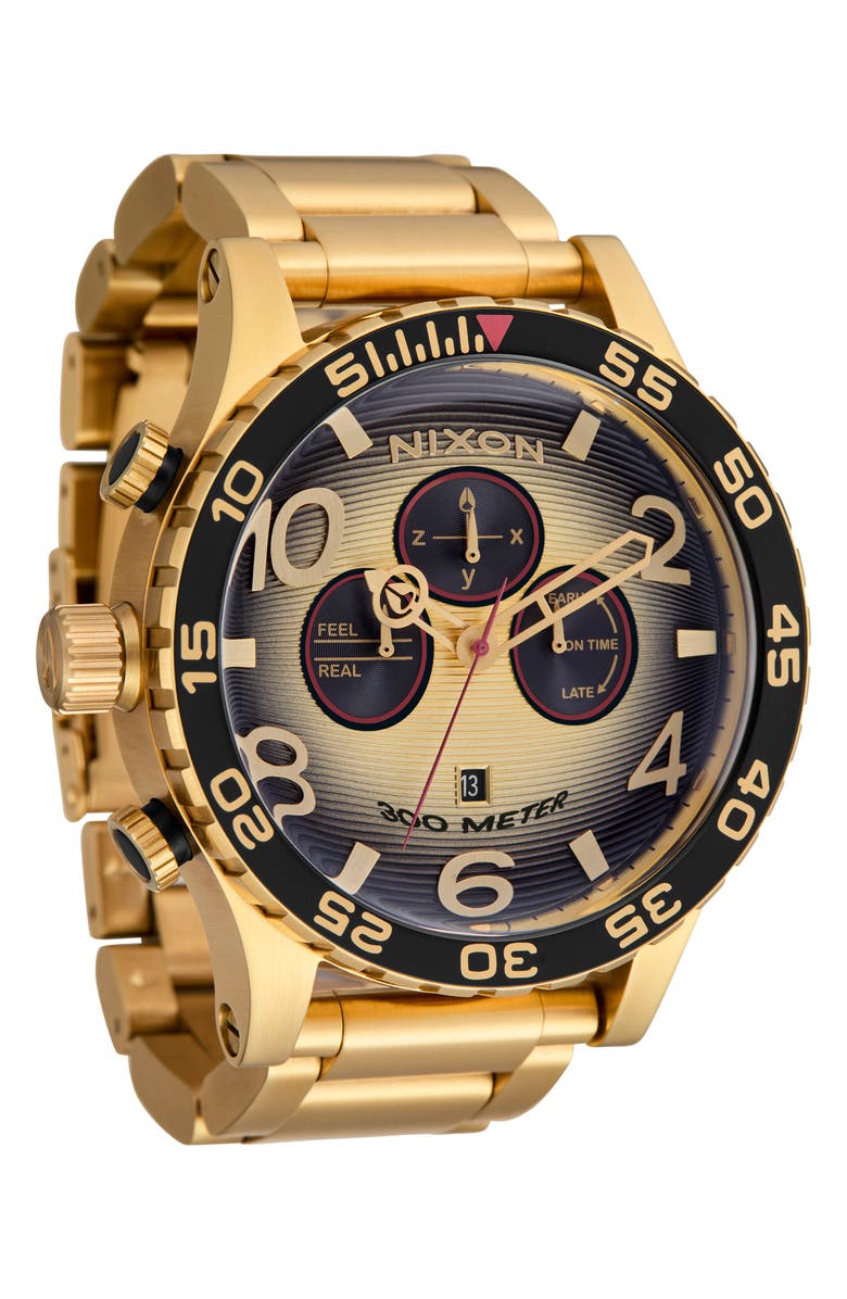 Nixon 51-30 Fisheye Chronograph Bracelet Watch, 51mm, Alternate, color, 4Th Dim Gold/ Black