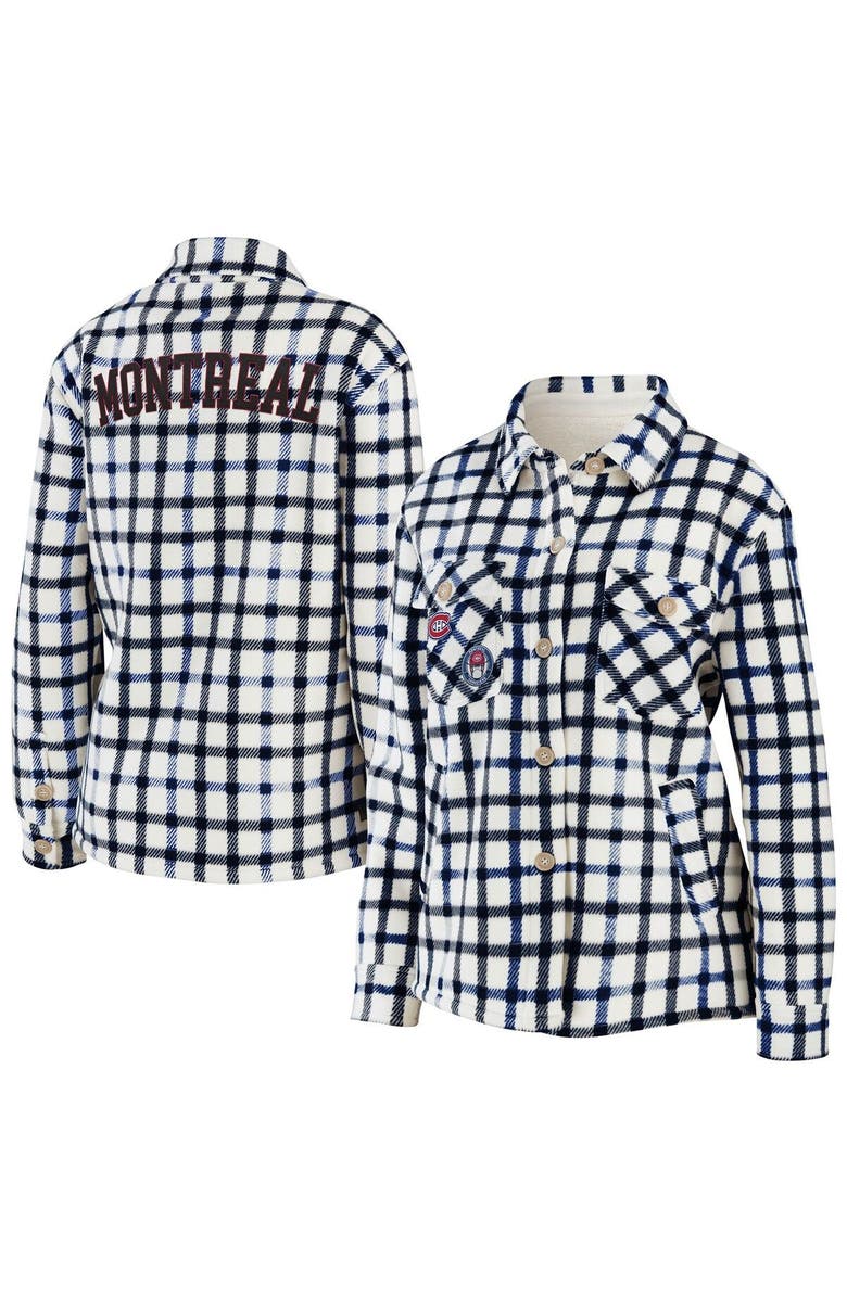 WEAR by Erin Andrews Women's WEAR by Erin Andrews Oatmeal Montreal Canadiens Plaid Button-Up Shirt Jacket, Main, color, Oatmeal
