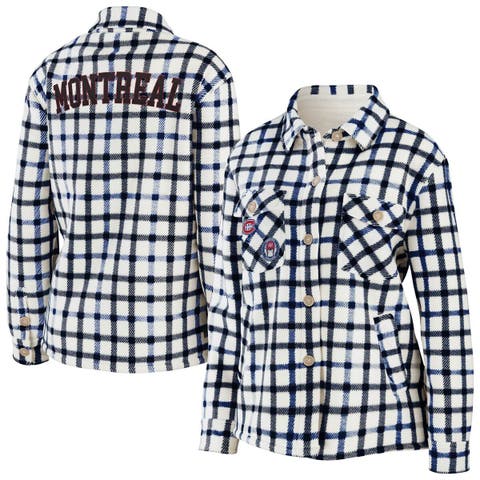 Women's WEAR by Erin Andrews Oatmeal Montreal Canadiens Plaid Button-Up Shirt Jacket