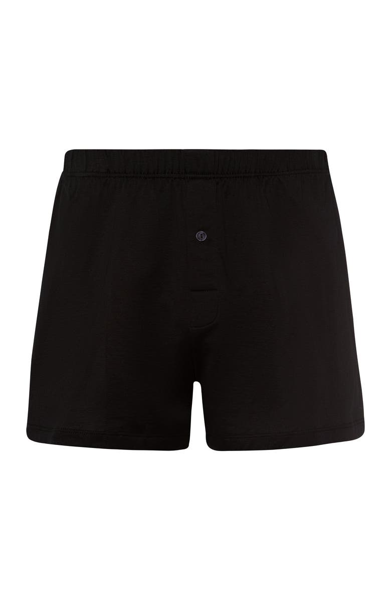 Hanro Cotton Sporty Button Fly Cotton Boxer, Main, color, Black