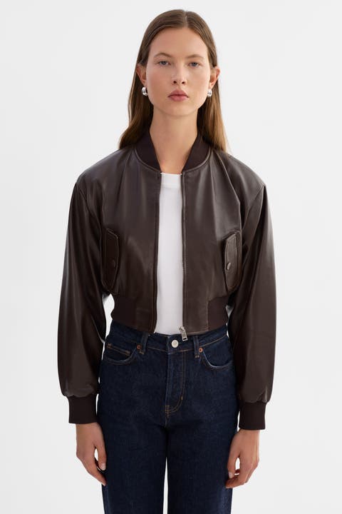 EVELIN | Cropped Faux Leather Bomber Jacket