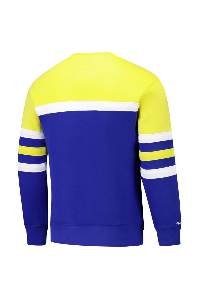 Men's Mitchell & Ness Royal/Gold Golden State Warriors Hardwood Classics Vintage Logo Head Coach Pullover Sweatshirt, Alternate, color, Royal