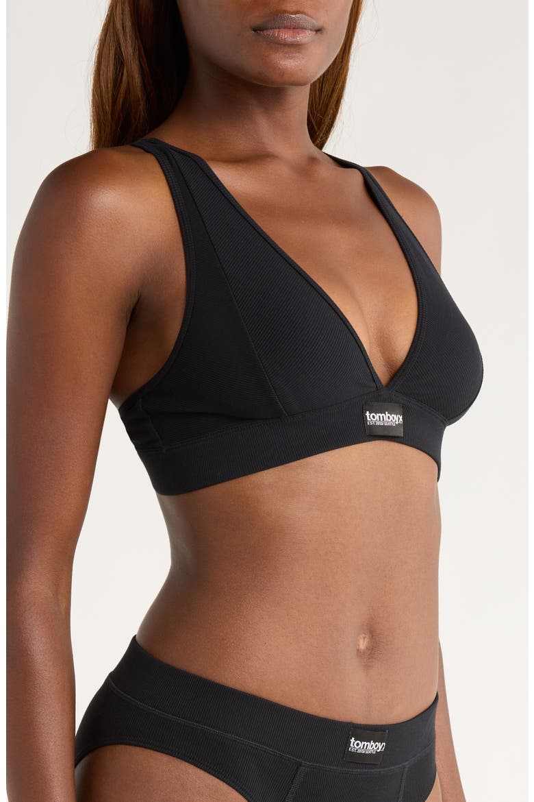 Rib Wireless Plunge Bra, Alternate, color, BLACK