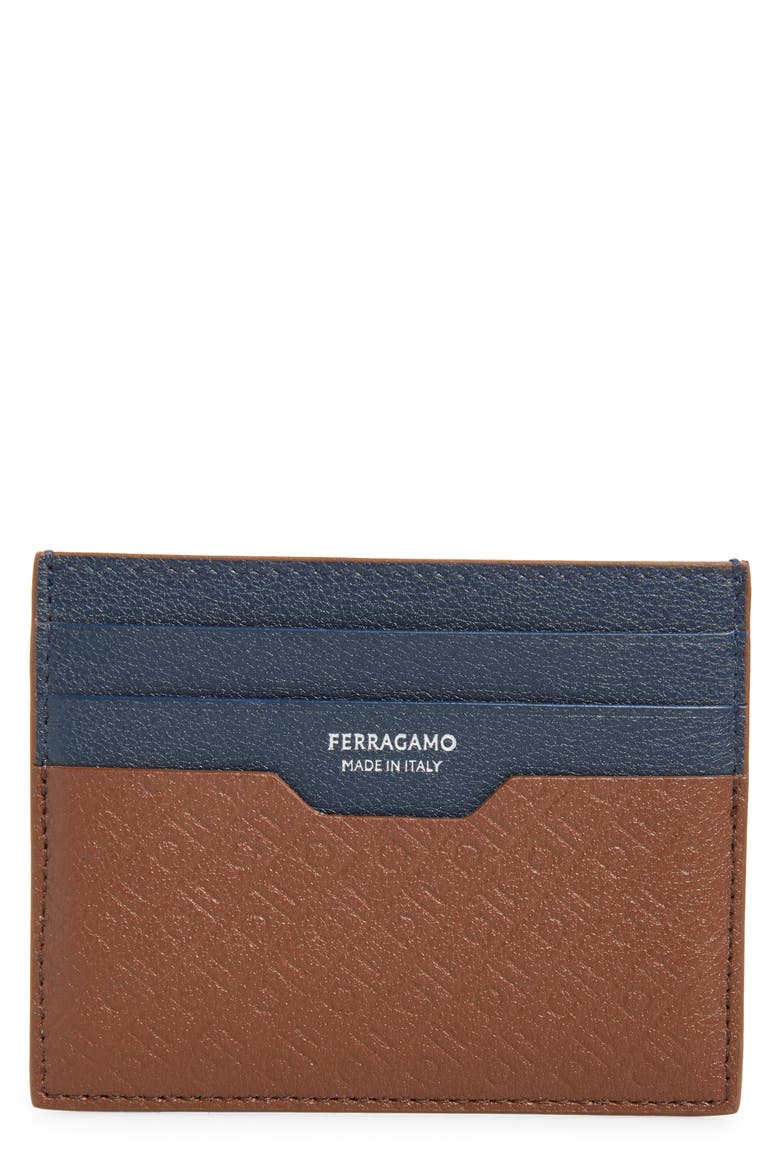 Embossed Gancini Leather Card Case, Main, color, MIDBROWN NEW NAVY NERO