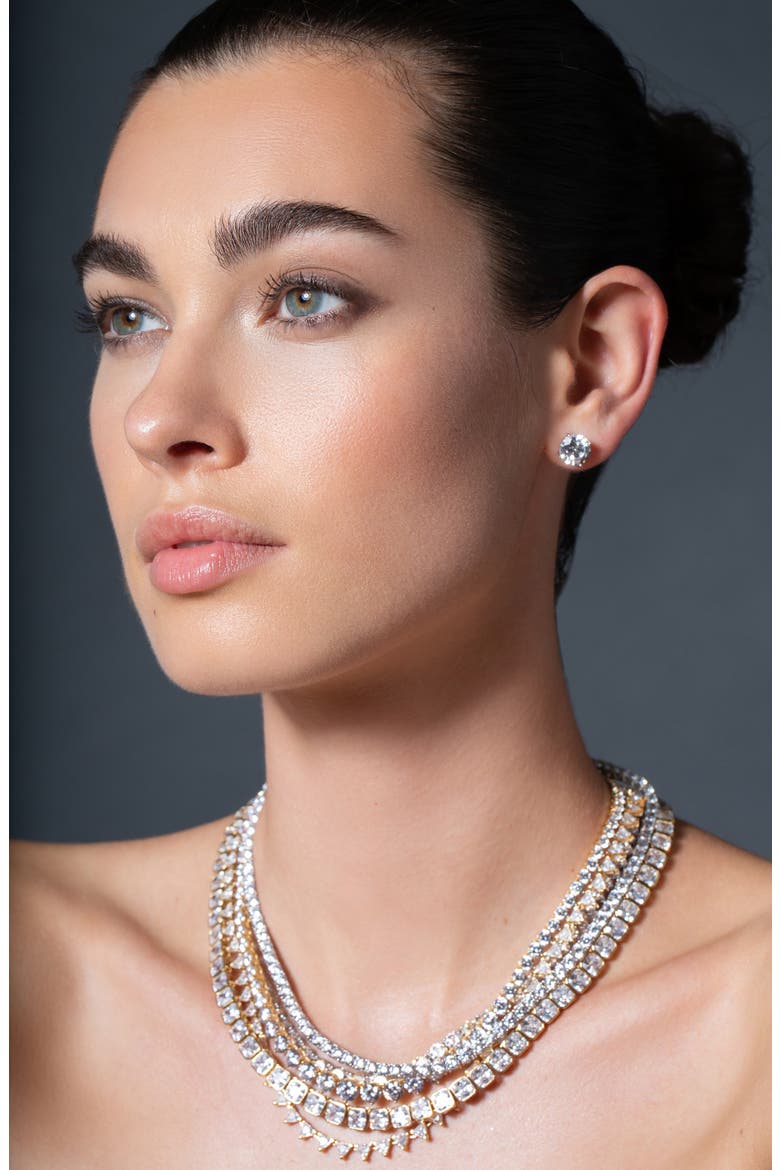 Round Cubic Zirconia Tennis Necklace, Alternate, color, 18KYG/ CLEAR STONE