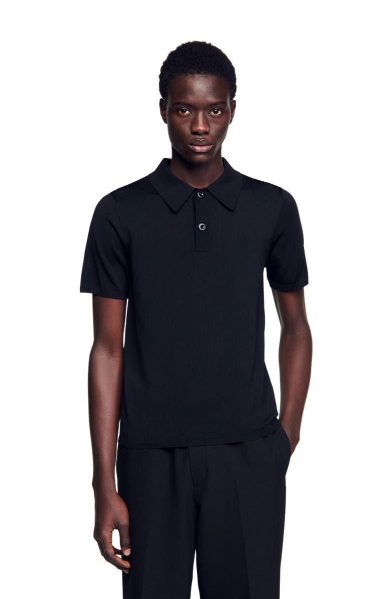 SANDRO Short-sleeve knitted polo shirt, Main, color, Black