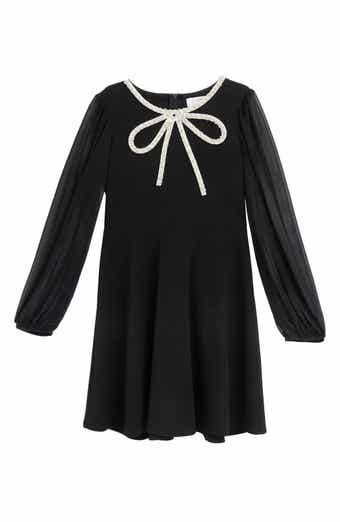 Kids' Beaded Bow Long Sleeve Dress